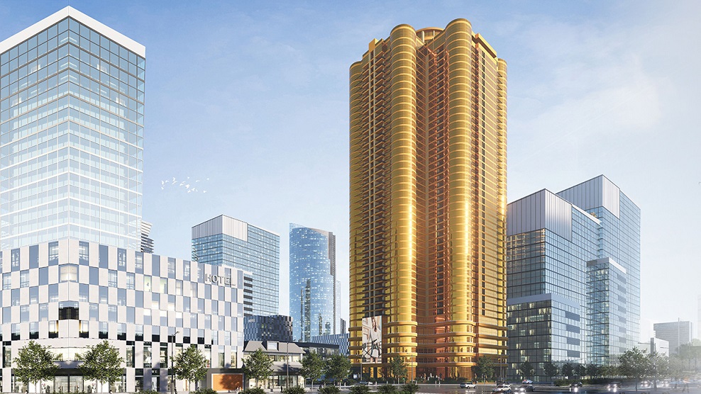 Thiết kế Chung cư QMS Top Tower kính phản quang màu vàng