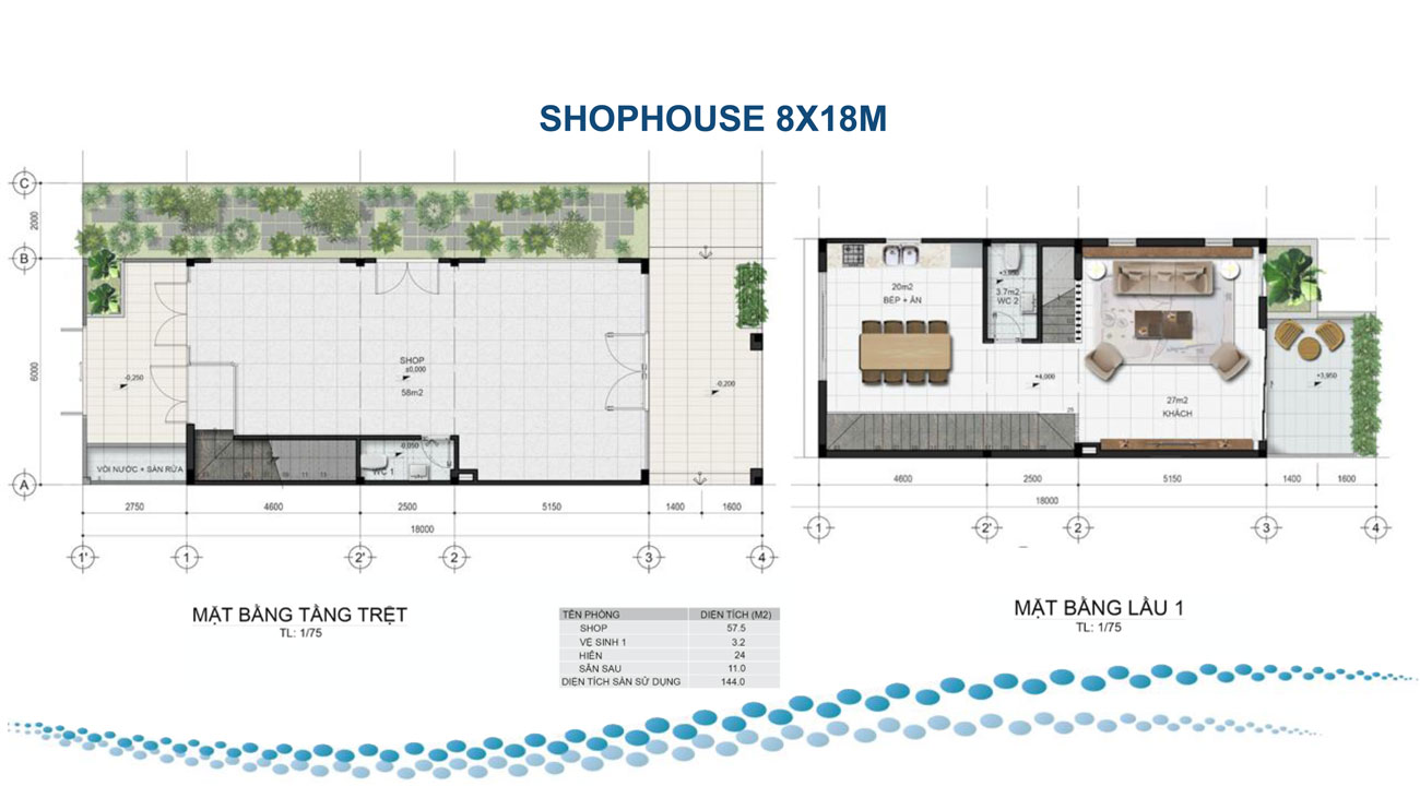 Thiết kế shophouse 8x18m dự án Para Grus Cam Ranh