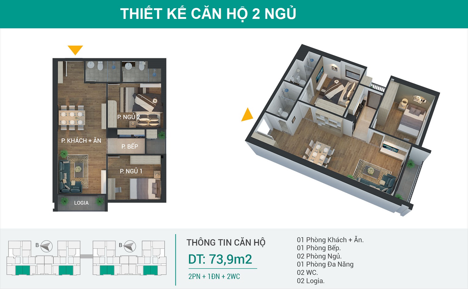 mặt bằng Ruby Riverside Long Biên căn hộ 2 ngủ