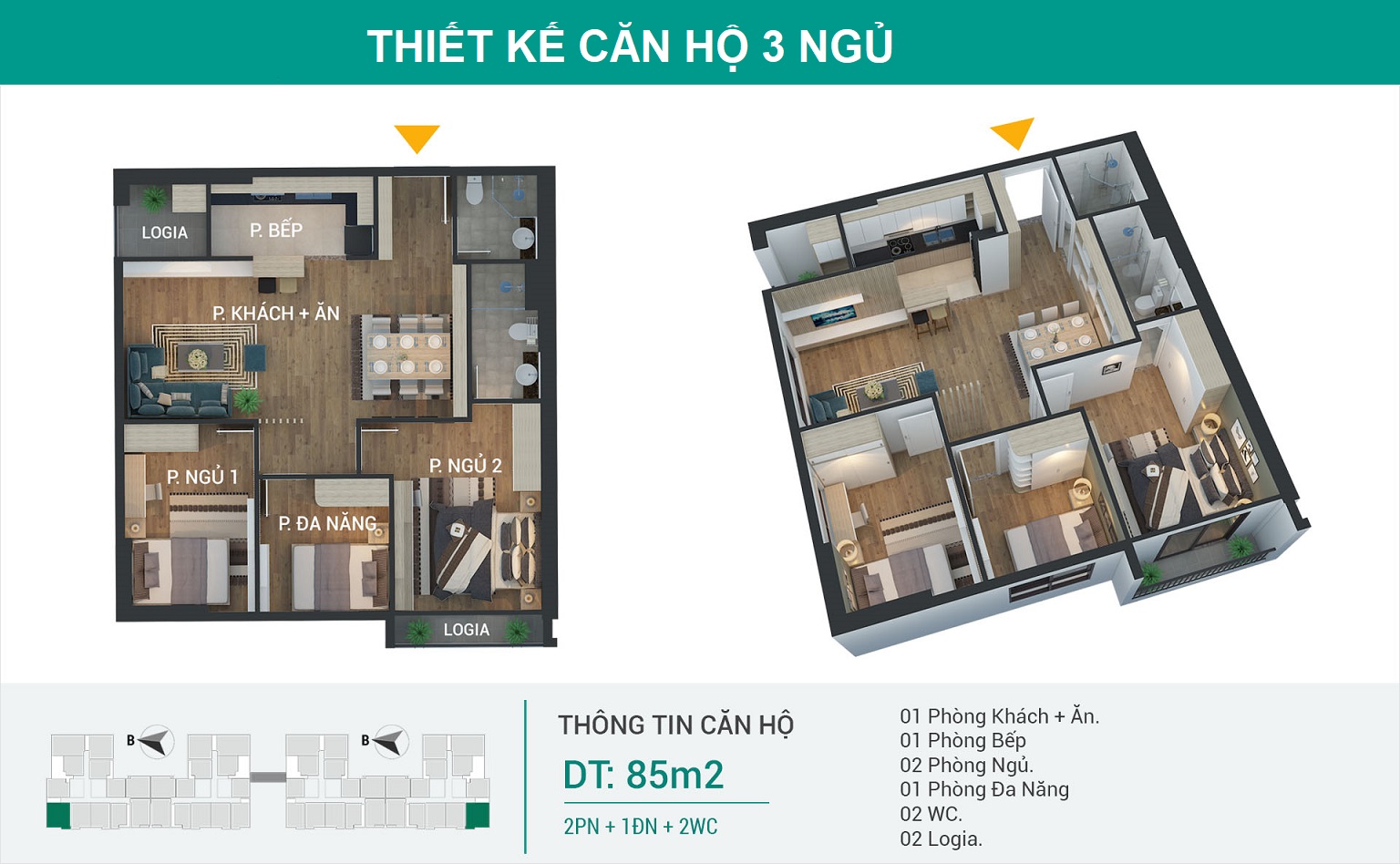 mặt bằng Ruby Riverside Long Biên căn hộ 3 ngủ
