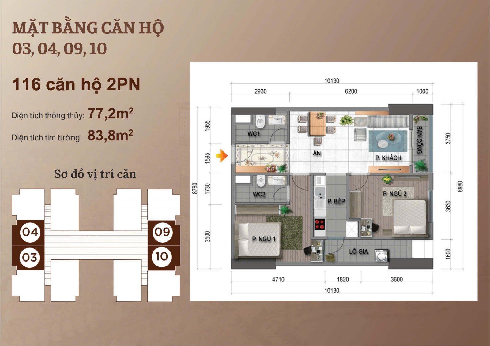 Mặt bằng Apexia Tower 3 ngủ