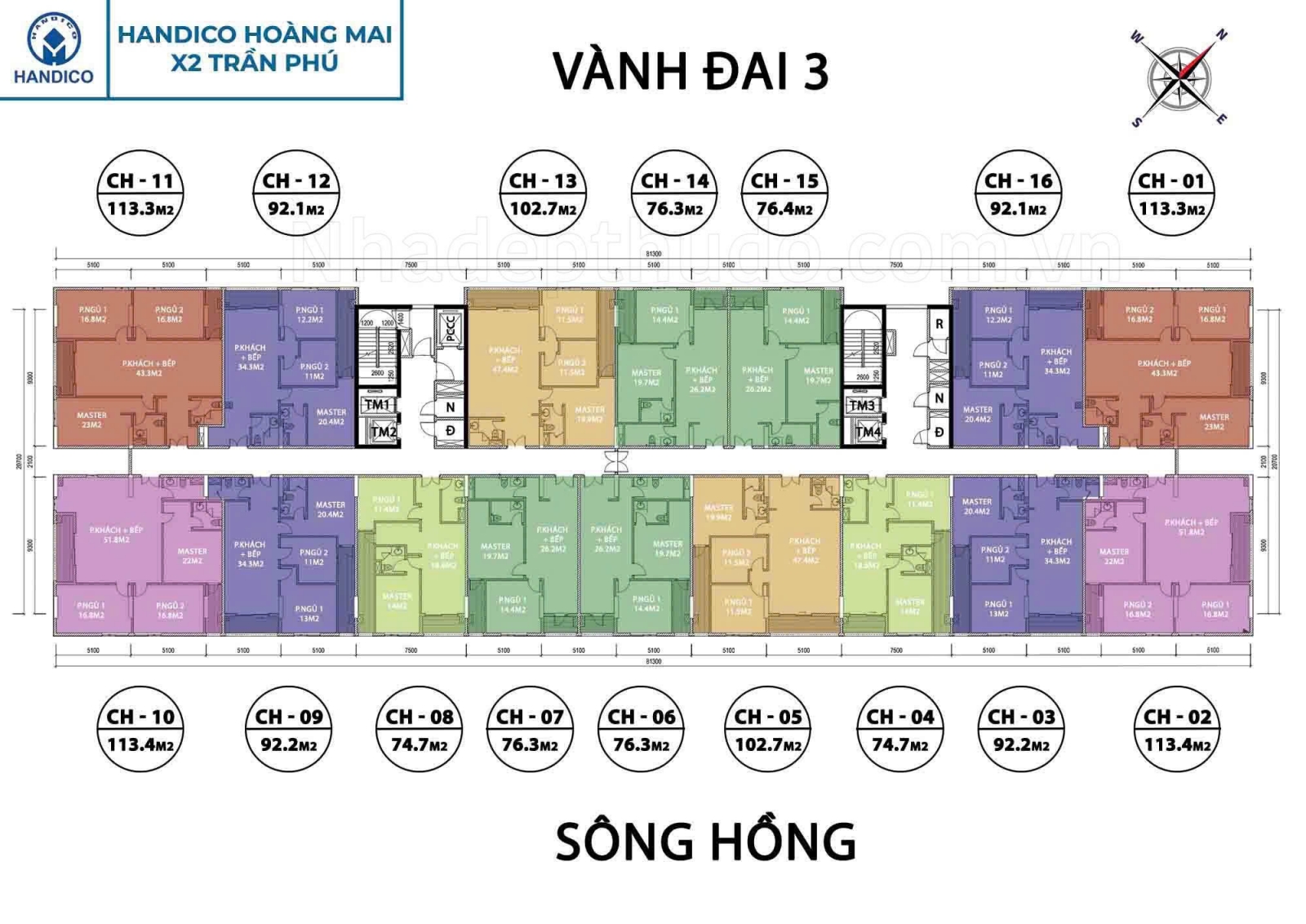 mặt bằng HanDico Riverside X2 Trần Phú tòa thương mại