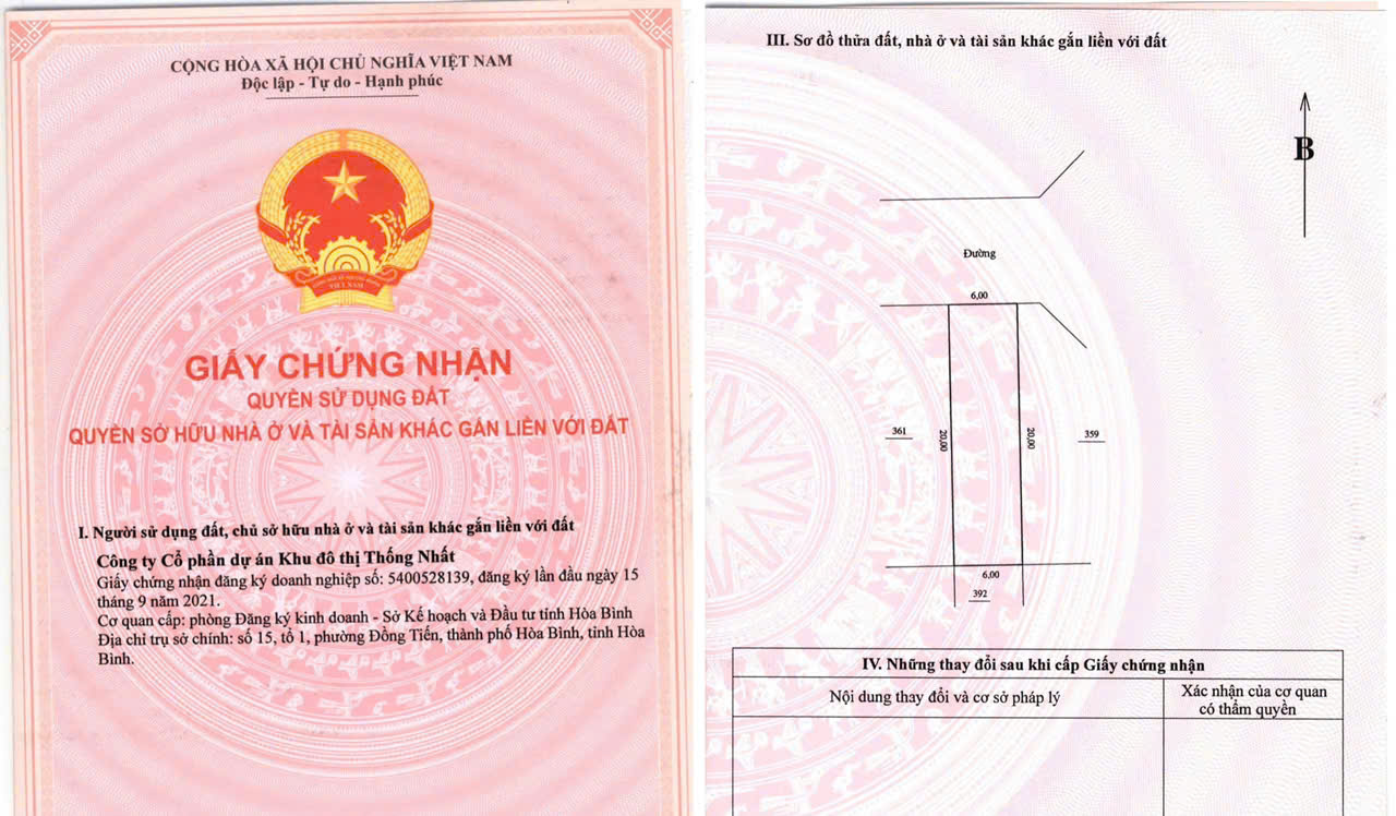 Dự án đã có sổ đỏ từng lô Khu Đô Thị Thống Nhất (dự án Aqua Garden Hòa Bình)